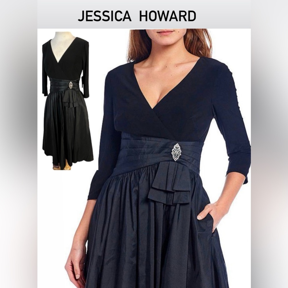 Jessica Howard V-Neck Pleased Waist Dress Size 4P